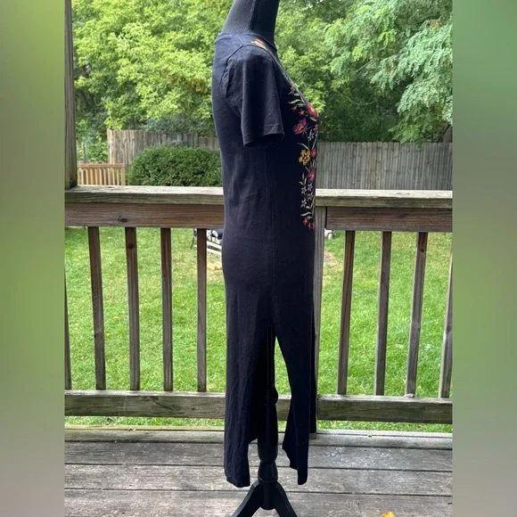 ASOS Black Dress with Colorful Floral Embroidery boho print spit side - Picture 5 of 7